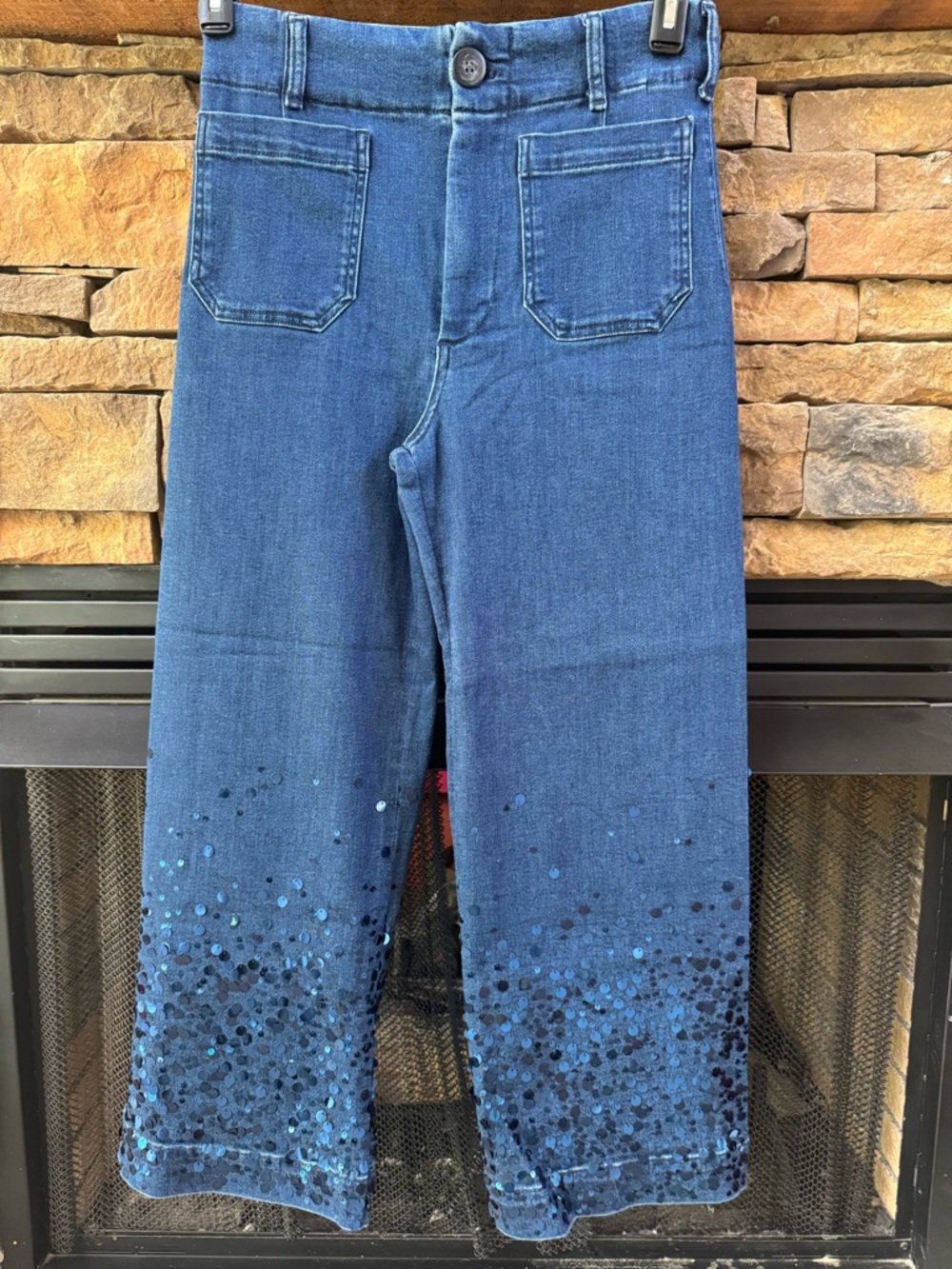 Maeve Collette Sequin Cropped Wide Leg Jeans - Picture 3 of 9